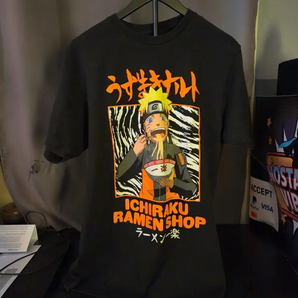 Naruto Shippuden Ichiraku Ramen Shop Vintage Anime Graphic T-Shirt Black Size L